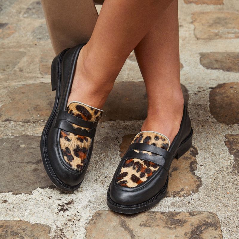 CALIA MOC W - B.CALF/P.ANIMAL -  NOIR/LEOPARD